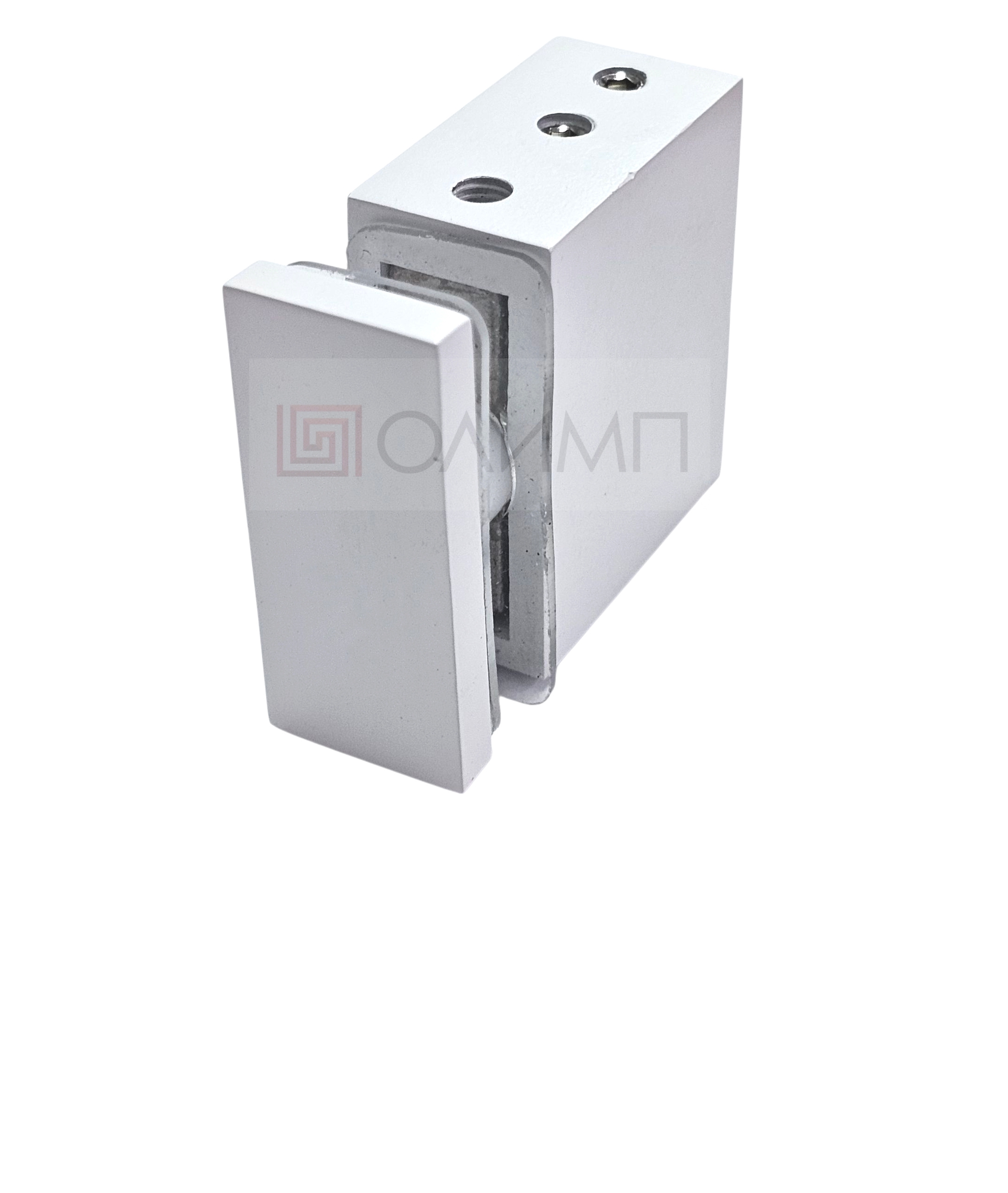 О-013 White матовый  SUS 304 Крепление трека 30х10 mm к стеклу торцевое перпендикулярное